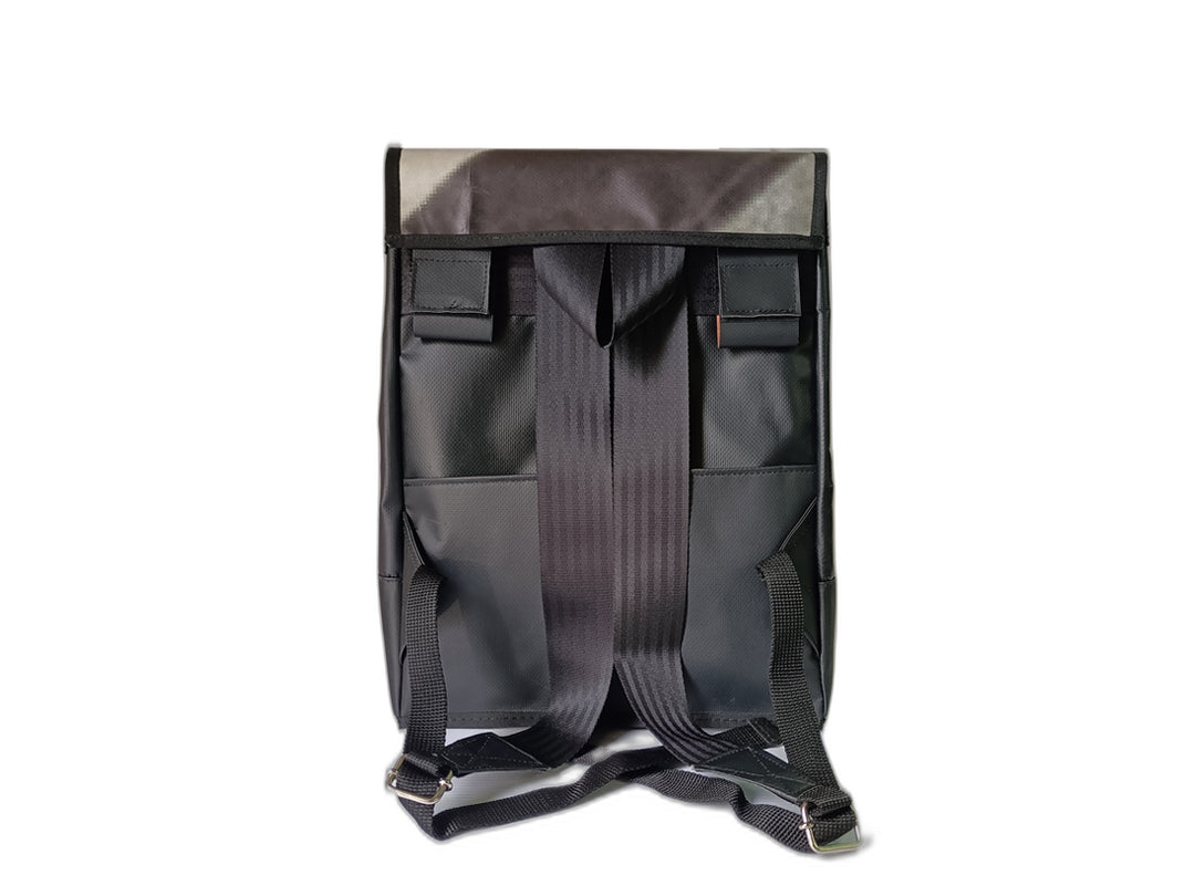 backpack publicity banner black and white