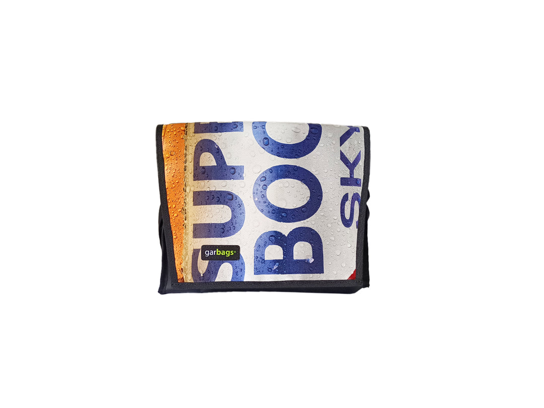 messenger bag M publicity banner white, yellow & blue letters