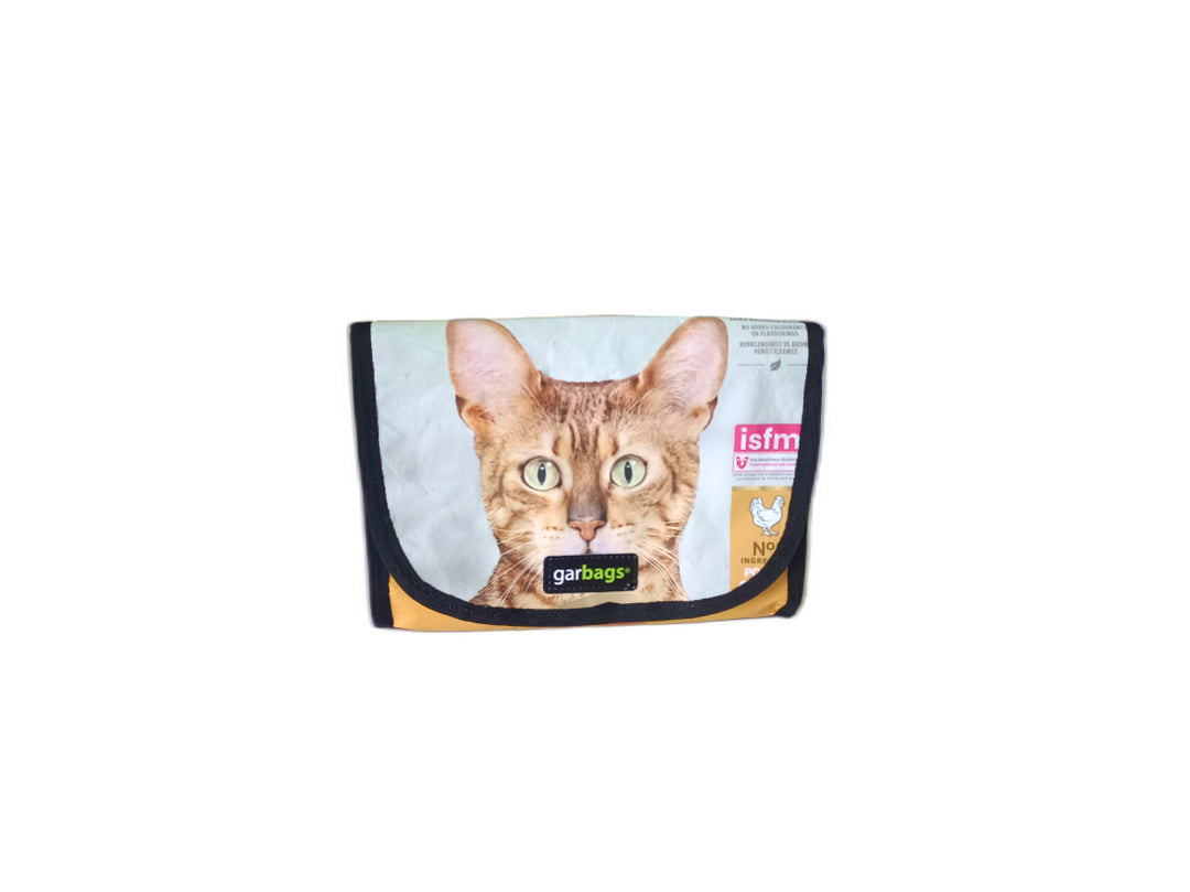 handlebar bag pet food package yellow and white & cat