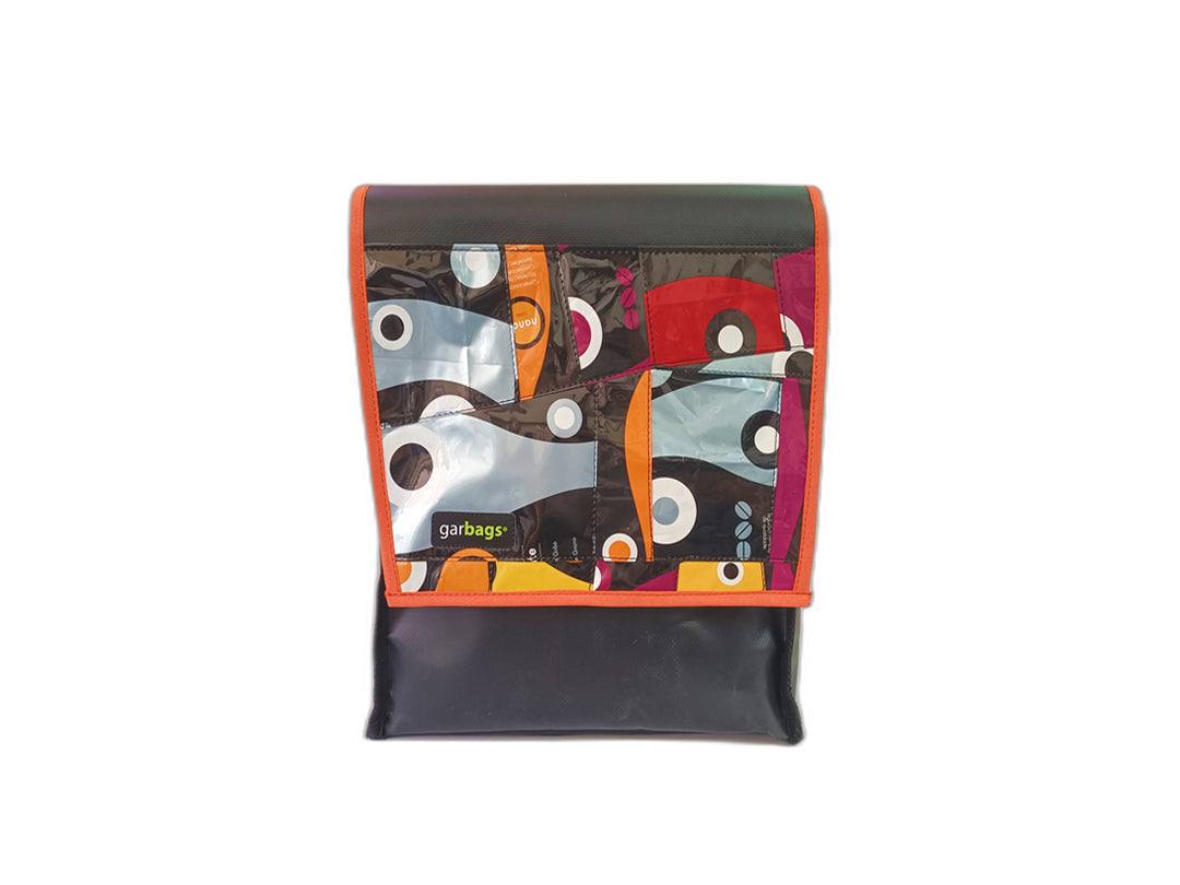 backpack coffee package silver, orange and red patchwork