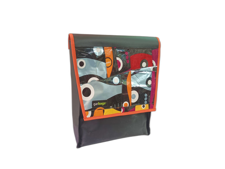 backpack coffee package silver, orange and red patchwork