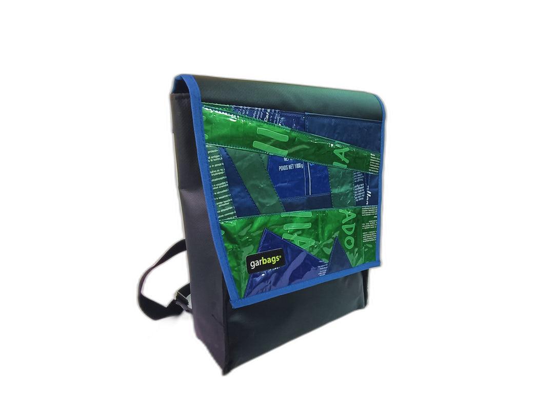 backpack coffee package blue and green patchwork