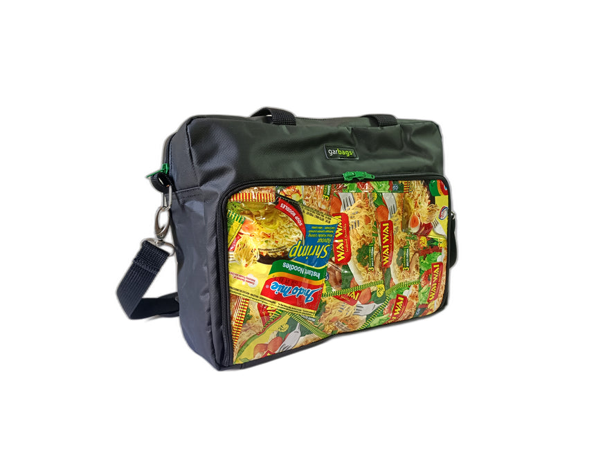 computer bag noodles package yellow, red and green