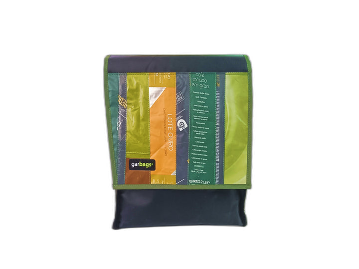 backpack coffee package orange and green patchwork