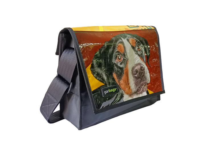 messenger bag M pet food package brown and yellow with dog