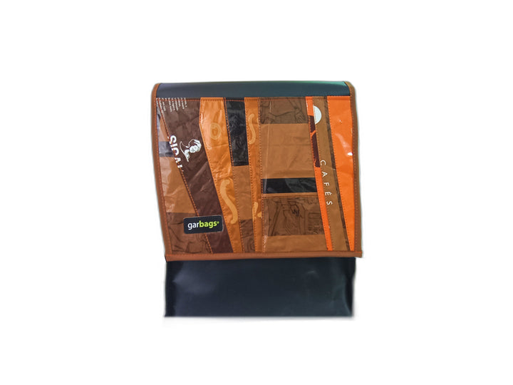 backpack coffee package orange and brown patchwork