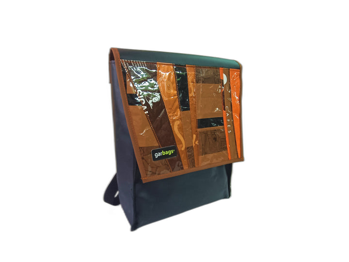 backpack coffee package orange and brown patchwork