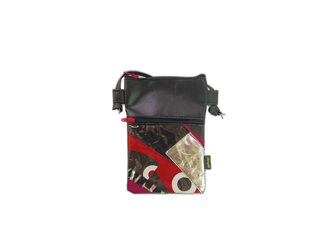 Crossbody Phone bag coffee package black, pink and red patchwork