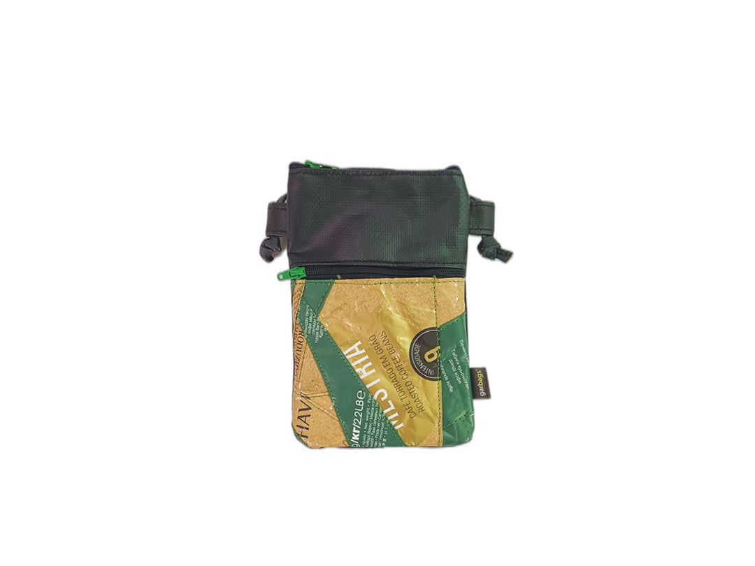 Crossbody Phone bag coffee package yellow and green patchwork