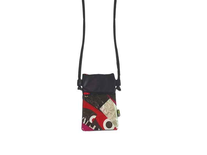 Crossbody Phone bag coffee package black, pink and red patchwork