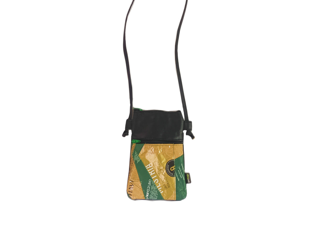 Crossbody Phone bag coffee package yellow and green patchwork