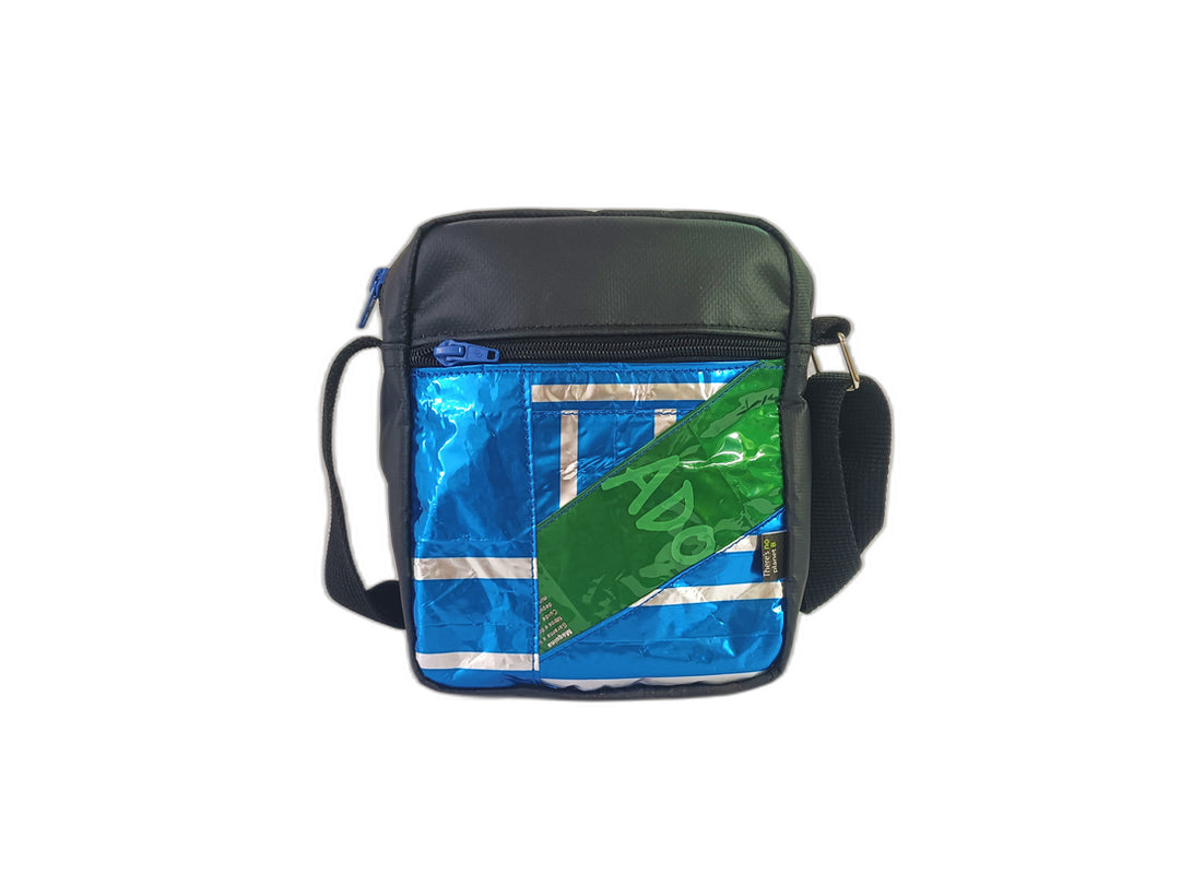 Crossbody bag coffee package blue and green patchwork