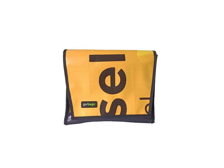 messenger bag / bike handlebar XS publicity banner yellow, purple & black letters
