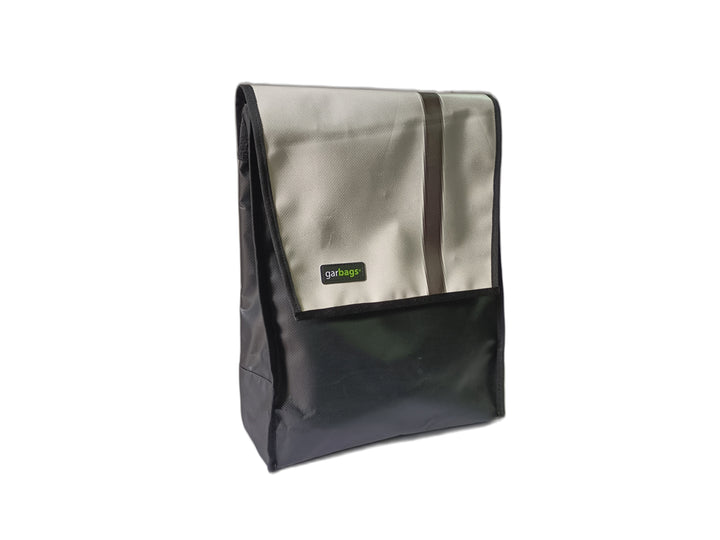 backpack publicity banner black and white