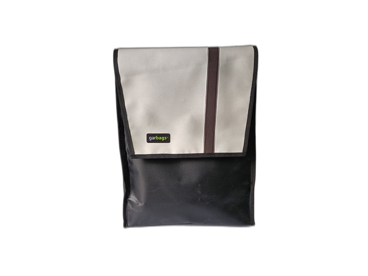 backpack publicity banner black and white