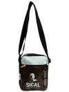 Crossbody bag coffee package brown, white and red