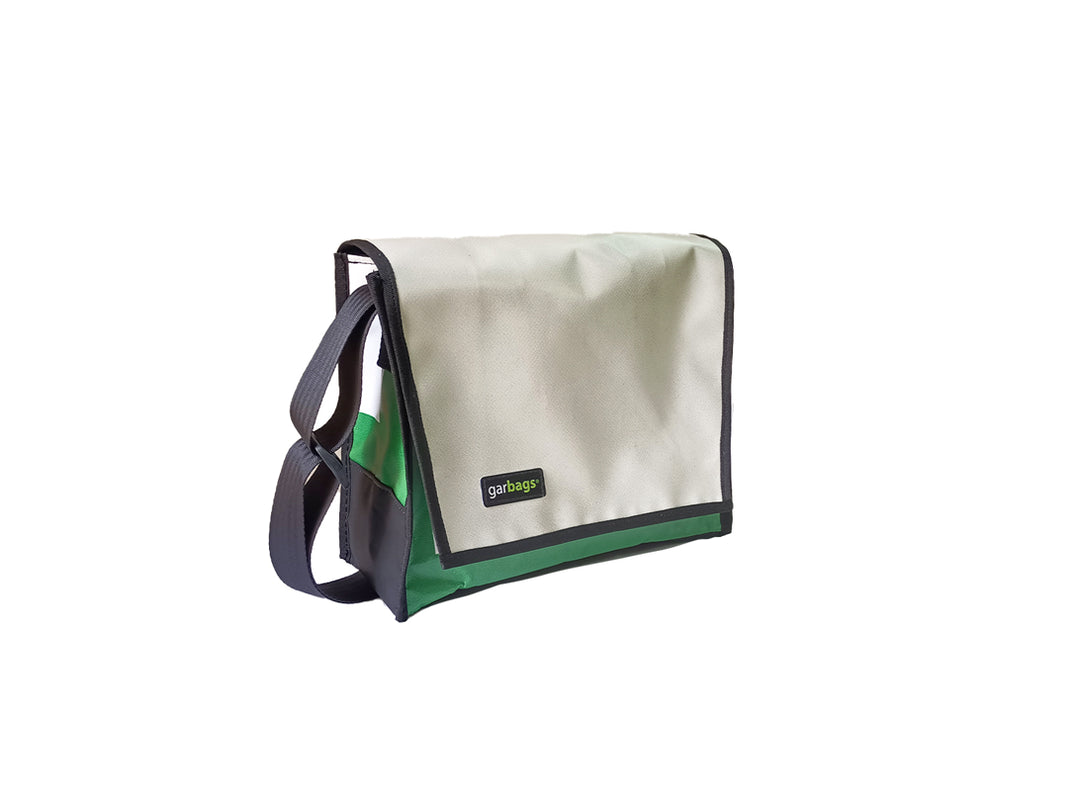 messenger bag / bike handlebar XS publicity banner white and green