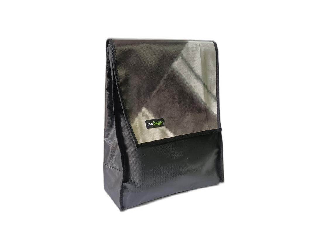 backpack publicity banner black and white