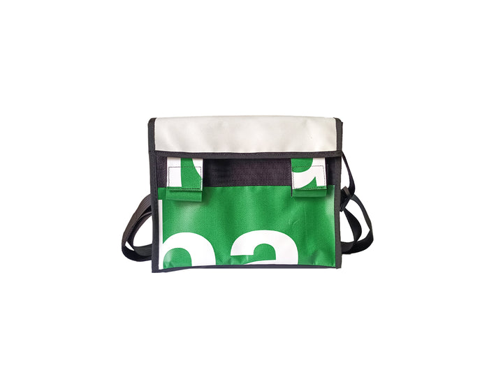 messenger bag / bike handlebar XS publicity banner white and green