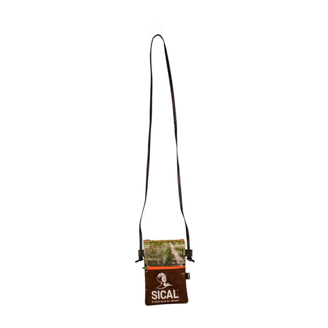 Crossbody Phone bag coffee package brown & green