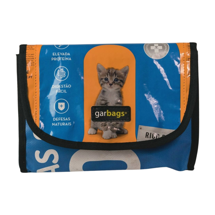 handlebar bag cat food package blue & yellow