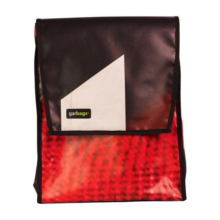 backpack publicity banner white & dark red