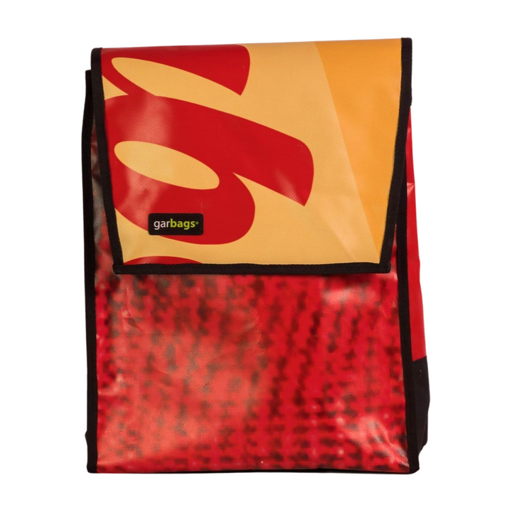 backpack publicity banner yellow & red