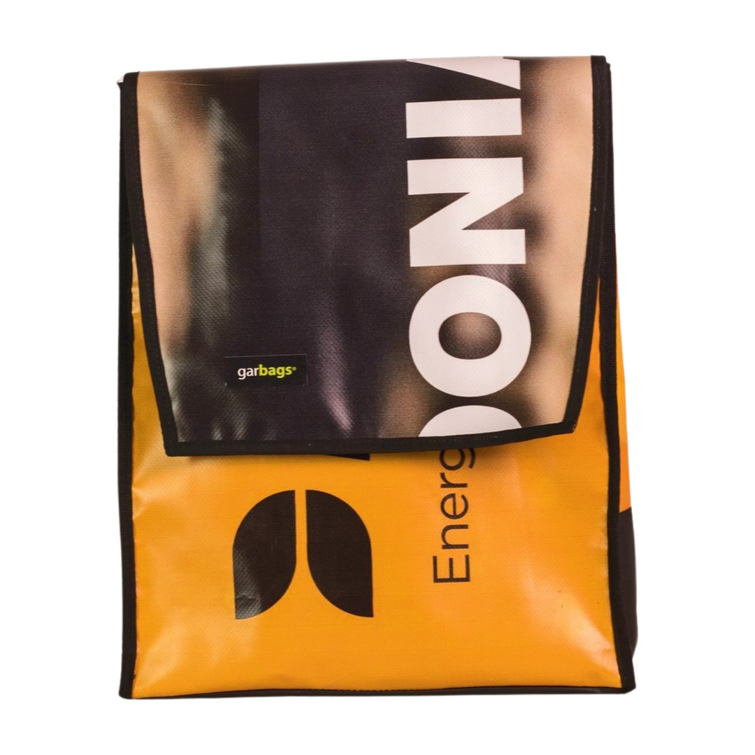 backpack publicity banner dark yellow & brown