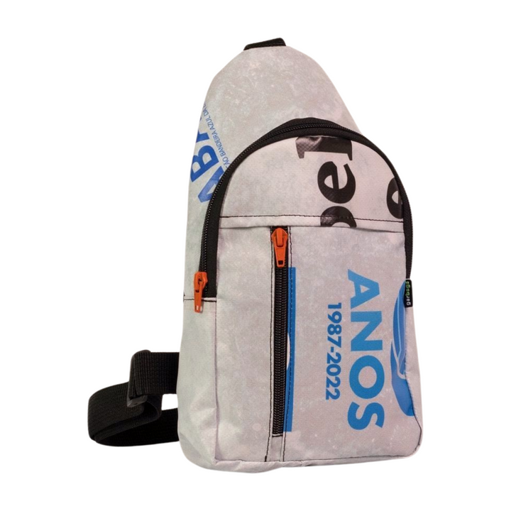 shoulder bag publicity banner blue, black & white