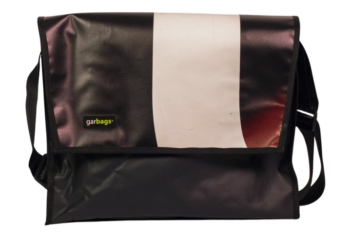 messenger bag M publicity banner dark red, black & white