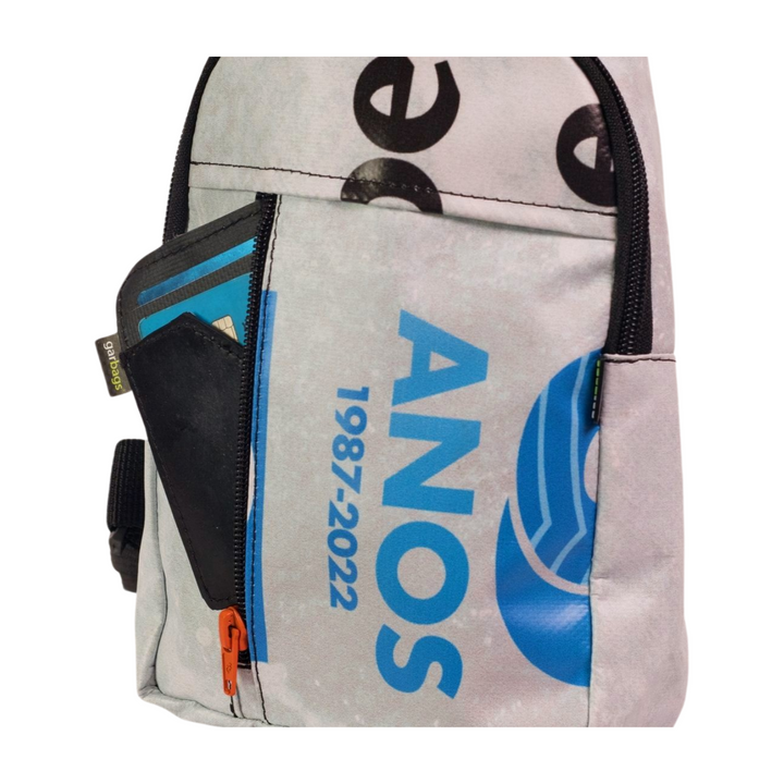 shoulder bag publicity banner blue, black & white