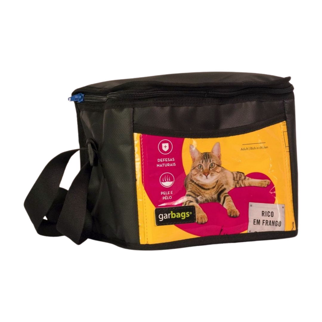 Lunch bag cat food package pink, yellow & black
