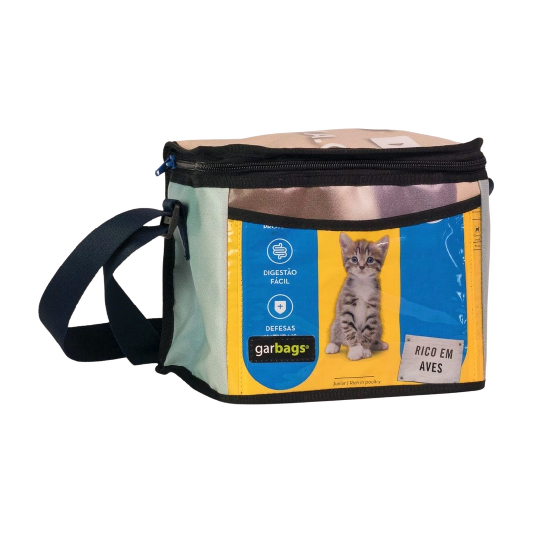 Lunch bag cat food package blue & yellow