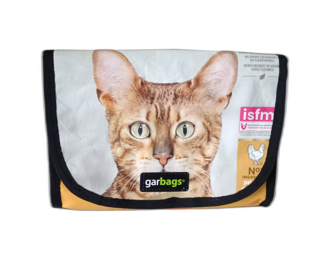 handlebar bag pet food package yellow and white & cat