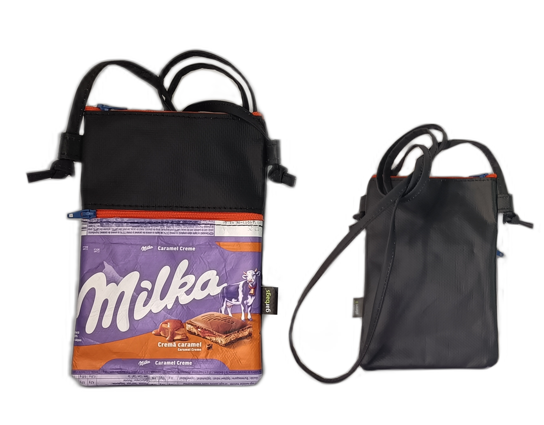 Crossbody Phone bag chocolate package purple and brown