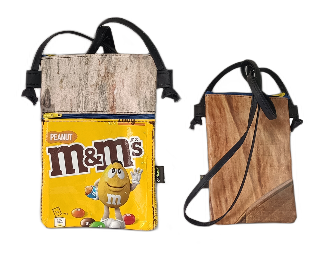 Crossbody Phone bag chocolate package yellow and brown
