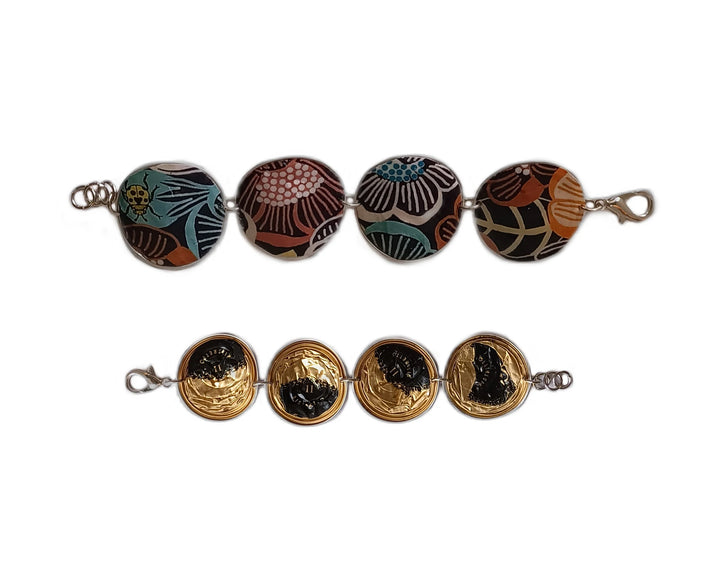 linked bracelet coffee capsules flower blue, white and orange