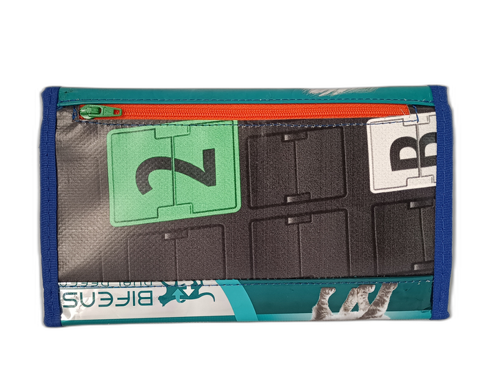 document holder pet food package blue and white letters & grey cat