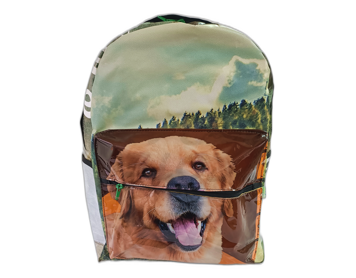 Classic Backpack pet food package sky colors and caramel retriever