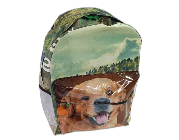 Classic Backpack pet food package sky colors and caramel retriever