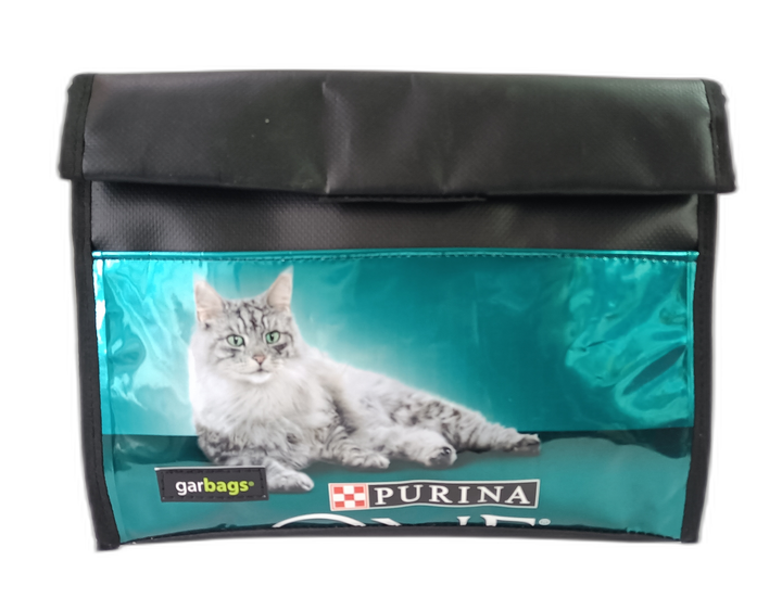 Lunch Bag pet food package blue and grey cat