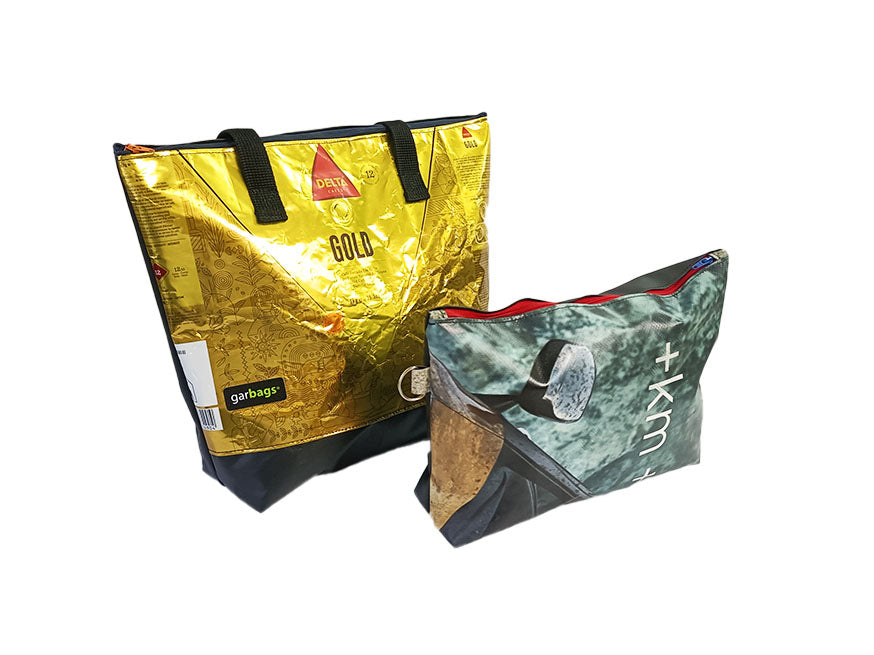 Shopping Bag With Clutch coffee package gold and brown