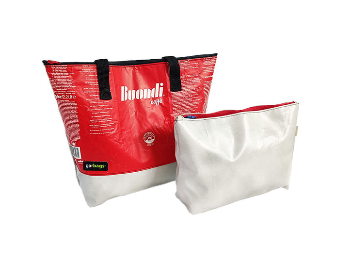 Shopping Bag With Clutch coffee package red and white