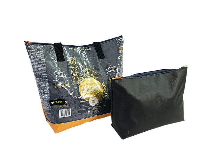 Shopping Bag With Clutch coffee package gold and grey