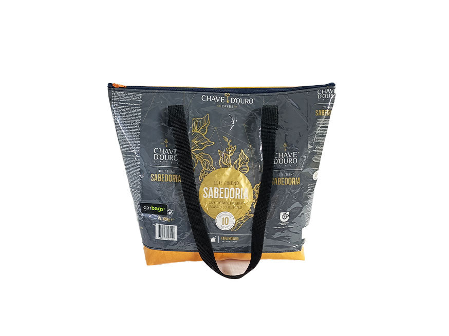 Shopping Bag With Clutch coffee package gold and grey