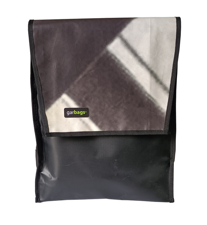 backpack publicity banner black and white