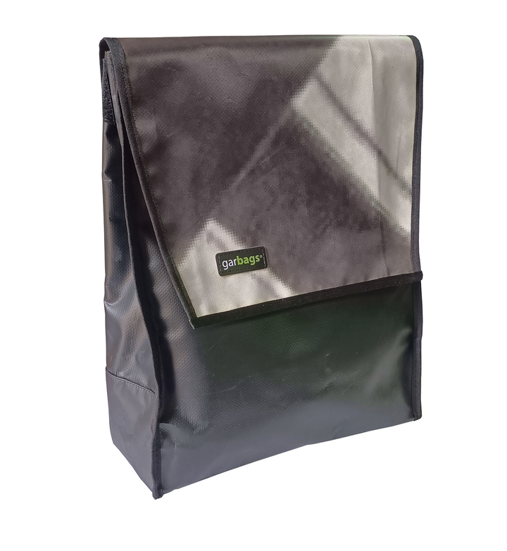 backpack publicity banner black and white