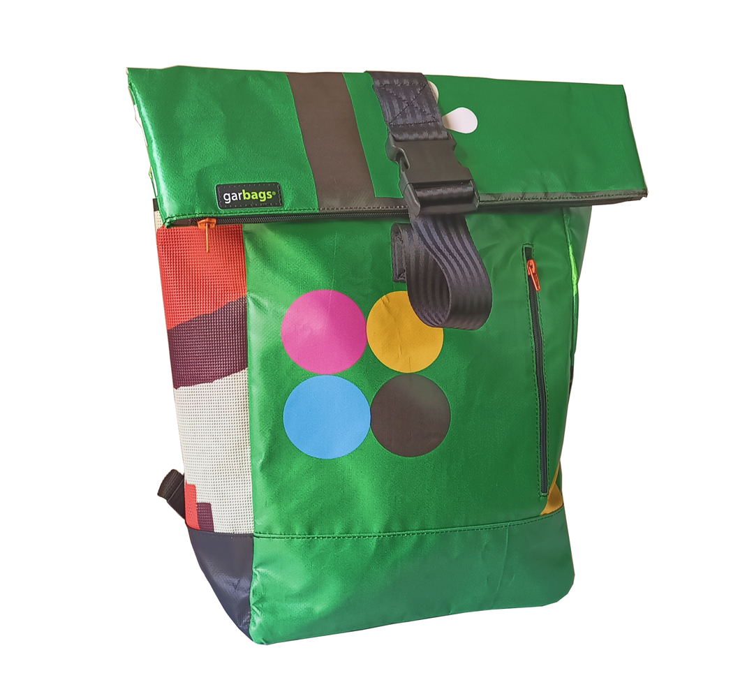 backpack urban publicity banner green & pop colors
