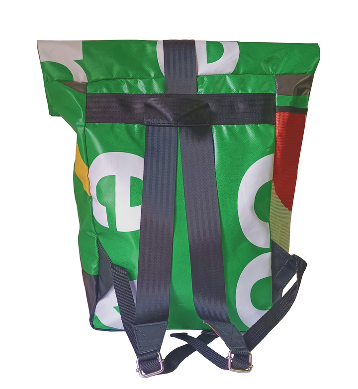 backpack urban publicity banner green & white letters