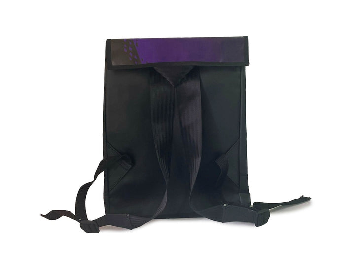 backpack publicity banner green & deep purple
